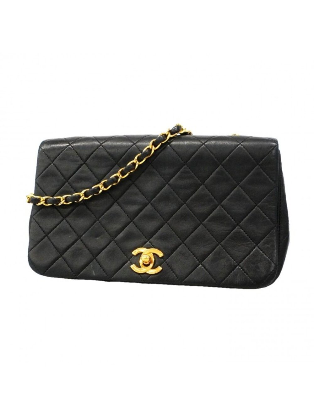 Chanel Shoulder Bag Quilted Lambskin Black Gold